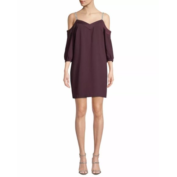 Trina Turk 'Sarika' Crystal-Strap Off-The-Shoulder Crepe Dress, Malbec Burgundy - Picture 1 of 4